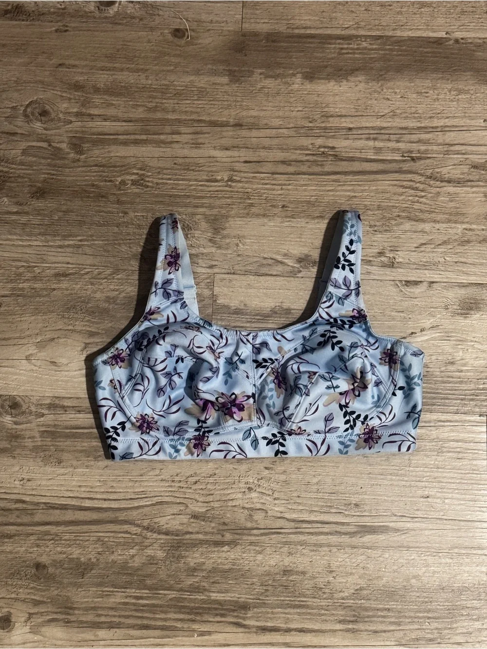 Breezies Light Blue Floral Wireless Comfort Bra with Purple Accents